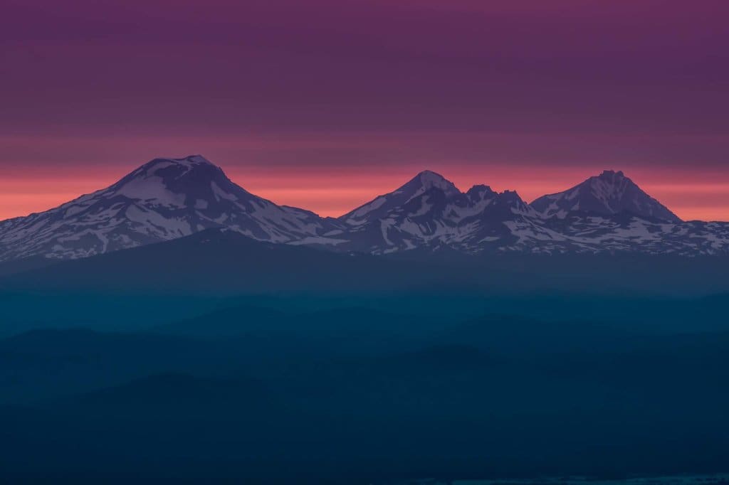 The Three Sisters at Sunset Near Bend, Oregon.