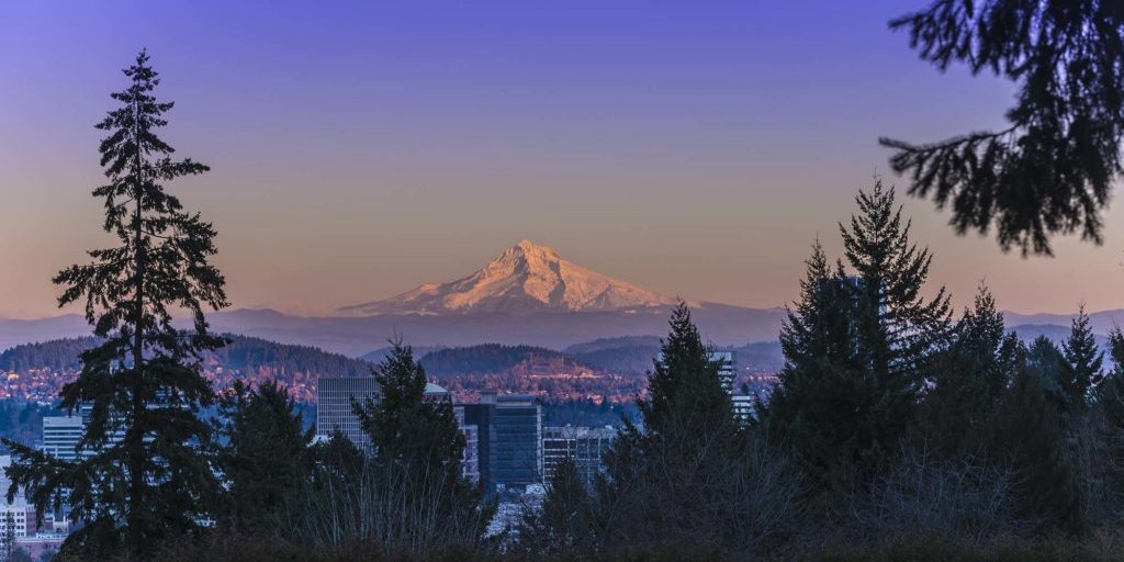 Mt Hood at Sunset with Portland City Center